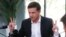 Ukrainian President Volodymyr Zelenskiy speaks  with journalists in Kyiv on October 10, 2019.