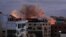 PALESTINE -- Smoke rise after an Israeli airstrike, in eastern Gaza, 20 May 2021.