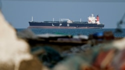 An LPG gas tanker at anchor as traffic is down in the Strait of Hormuz, in Shinas