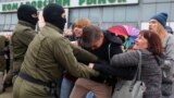 BELARUS -- Law enforcement officers detain participants of a rally to support detained opposition figure Maryya Kalesnikava in Minsk, September 8, 2020