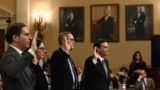 U.S. -- Prof. Noah Feldman, (left to right) Prof. Pamela S. Karlan Prof. Michael Gerhardt, and Prof. Jonathan Turley take the oath during a House Judiciary Committee hearing on the impeachment of President Donald Trump on Capitol Hill in Washington, DC, 