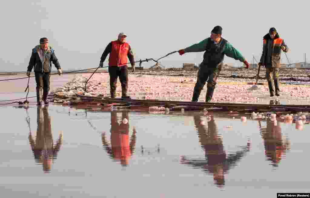 Рабочие на частично дренированной озерной койке