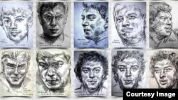 Портреты Немцова, работа московской художницы Лены Хейдиз