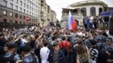 RUSSIA -- Protesters gather as they take part in a march to protest against the alleged impunity of law enforcement agencies in central Moscow, June 12, 2019