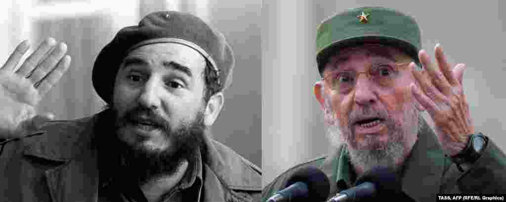 Бывший лидер Кубы Фидель Кастро в 1961 (слева) и в 2010 году