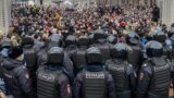 Protests in support of Alexey Navalny in Moscow. Police, protests, Russia