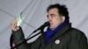 UKRAINE -- Former Georgian president Mikheil Saakashvili speaks to his supporters as they camp out outside parliament in Kyiv, December 6, 2017