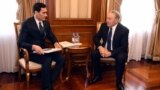 Сын президента Туркменистана Сердар Бердымухамедов на встрече с президентом Казахстана Нурсултаном Назарбаевым во время саммита глав центральноазиатских государств. Астана, 15 марта 2018