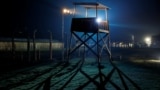Oswiecim, Poland - A sentry box is pictured on the site of the former Nazi German concentration and extermination camp Auschwitz II-Birkenau, during the ceremonies marking the 75th anniversary of the liberation of the camp and International Holocaust Vict
