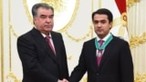 Tajikistan,Dushanbe city, Emomali Rahmon award his son Rustami Emomali medal "Zarrintoj", 30August2018 (photo from tajik president official website)