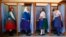 Hungary -- Elderly Hungarian women cast their ballots inside a polling station during parliamentary elections in Veresegyhaza near Budapest April 6, 2014. Hungarians were set to return Prime Minister Viktor Orban to power for another four years in a parli