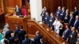 UKRAINE -- Ukrainian politicians, including President Volodymyr Zelenskiy, attend the first session of newly-elected parliament in Kyiv, August 29, 2019