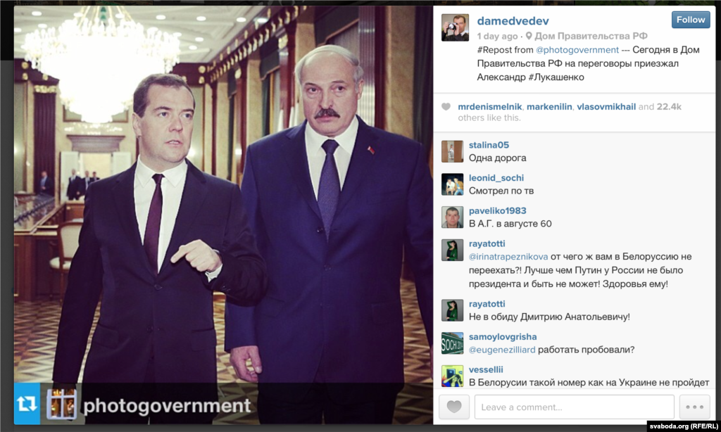 Лукашенко в Инстаграме Дмитрия Медведева.