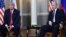 RUSSIA -- Russian President Vladimir Putin (R) and U.S. President Donald Trump attend a meeting in Helsinki, July 16, 2018
