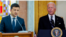 A combo photo shows Ukrainian President Volodymyr Zelenskiy (left) and U.S. President Joe Biden