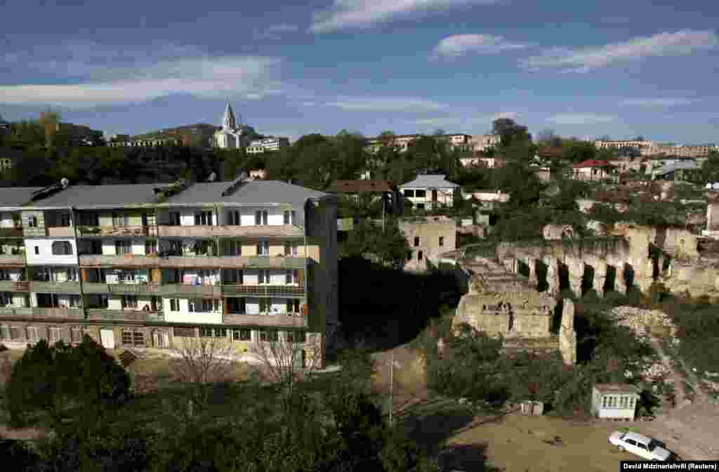 NAGORNO-KARABAKH -- An aerial view of the town of Shushi (Susa), partially destroyed during fighting between Karabakh and Azerbaijan forces in the 1990s, in the breakaway region of Nagorno-Karabakh, October 29, 2009