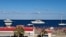 Yachts and boats are docked in the marina while the beach is closed due to bad weather conditions at the Egyptian Red Sea resort of Hurghada after a tourist boat sank off Red Sea coast