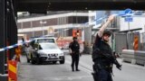 Sweden -- Police work at the scene where a truck crashed into the Ahlens department store at Drottninggatan in central Stockholm, April 7, 2017