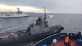 UKRAINE -- A video posted on Facebook by Ukrainian Interior Minister Arsen Avakov that appears to show the Russian coast-guard vessel ramming the Ukrainian Navy tugboat: