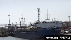 An AnRussTrans ship named the Annenkov on the Russian side of the Kerch Strait. (file photo)