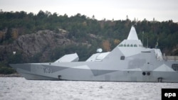 Sweden -- The Swedish corvette HMS Visby under way on the Mysingen Bay, October 21, 2014