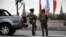 RUSSIA-Russian Federal Guard Service (FSO) officers patrol central Moscow on May 5, 2026, in front of the Kremlin, few days ahead of the Victory Day military parade