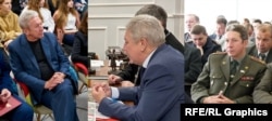 Слева направо: Владимир Максимов на "днях карьеры" в Новгородском государственном университете, на встрече с представителями Тверской епархии РПЦ и на совещании в администрации Сергиева Посада в 2004 году