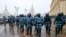 RUSSIA -- Riot police block an area protecting against demonstrators during a protest against the jailing of opposition leader Alexei Navalny in Moscow, Russia, Sunday, Jan. 31, 2021