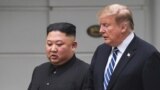 VIETNAM -- U.S. President Donald Trump (R) walks with North Korea's leader Kim Jong Un during a break in talks at the second U.S.-North Korea summit at the Sofitel Legend Metropole hotel in Hanoi, February 28, 2019