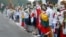 Medininkai, Lithuania - People form a human chain to show support to protesters in Belarus