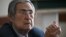 RUSSIA -- Kemerovo Region Governor Aman Tuleyev gives a briefing following a fire at the Zimnyaya Vishnya shopping centre