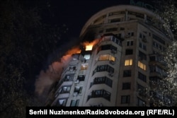 Последствия удара российского беспилотника по жилому высотному зданию в Шевченковском районе Киева, 3 февраля 2026 года