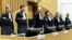  The judges take their seats in the courtroom of the heavily secured Schiphol Judicial Complex at the start of the international MH17 trial in Badhoevedorp, The Netherlands on March 9, 2020.