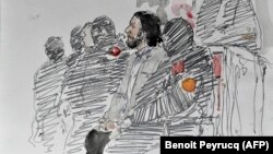 Салах Абдеслам на суде, 5 февраля 2018. Зарисовка из брюссельского Дворца правосудия