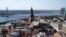 Latvia -- View of Riga towards the cathedral and Vanšu Bridge. 2010