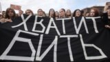 RUSSIA--ST PETERSBURG, Participants in a rally in support of Khachaturyan sisters 'For justice for women forced to defend themselves, and for a law on domestic violence', in Lenina Square. On July 27, 2018, Khachaturyan sisters, Maria, Angelina, and Krest