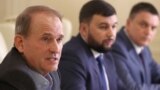 BELARUS -- Ukrainian pro-Russian politician Viktor Medvedchuk (L) attends a meeting with Luhansk and Donetsk separatist leaders Leonid Pasechnik (R) and Denis Pushilin, in MInsk, June 27, 2019