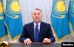 Former Kazakh President Nursultan Nazarbaev addresses the nation on January 18, 2022.