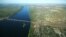 UKRAINE – View of the city of Kherson from a balloon, Antonivsky bridge across Dnipro river (archive photo)
