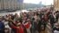 Supporters of a nationwide strike in Belarus march in Minsk on October 26, 2020.
