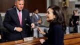 Washington - Facebook COO Sheryl Sandberg/ Senate Intelligence Committee Chairman Senator Richard Burr talks with Facebook COO Sheryl Sandberg after her testimony at a committee hearing on foreign influence operations on social media platforms on Capitol 