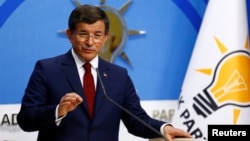 Turkey -- Turkish Prime Minister Ahmet Davutoglu speaks during a news conference at his ruling AK Party headquarters in Ankara, May 5, 2016