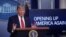 U.S. -- U.S. President Donald Trump answers questions about his administration's plans for "Opening Up America Again" during the daily coronavirus task force briefing at the White House in Washington, April 16, 2020