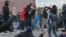 KYRGYZSTAN -- Demonstrators from rival political groups react during a rally in Bishkek, October 9, 2020