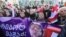 GEORGIA -- Demonstrators hold a banner showing Georgian opposition presidential candidate during a rally in Tbilisi, December 2, 2018