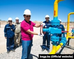Kairat Sharipbayev, then chairman of the board of KazTransGas (QazaqGas), opens wells in Kazakhstan's Zhambul region in 2015.
