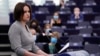 FRANCE -- Belarusian opposition leader Sviatlana Tsikhanouskaya delivers a speech at the European Parliament in Strasbourg, France, November 24, 2021