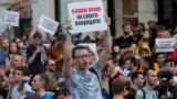 Moscow, Russia - People take part at a rally calling for opposition candidates to be registered for elections to Moscow City Duma, the capital's regional parliament, July 27, 2019
