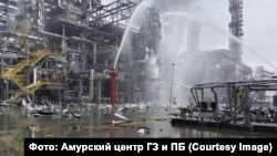 Тушение пожара на Амурском ГХК