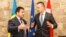 UKRAINE -- Ukranian Foreign Minister Pavlo Klimkin (L) meets with his Hungarian counterpart Peter Szijjarto in Nizhne Solotvino, Transcarpathia region, June 22, 2018